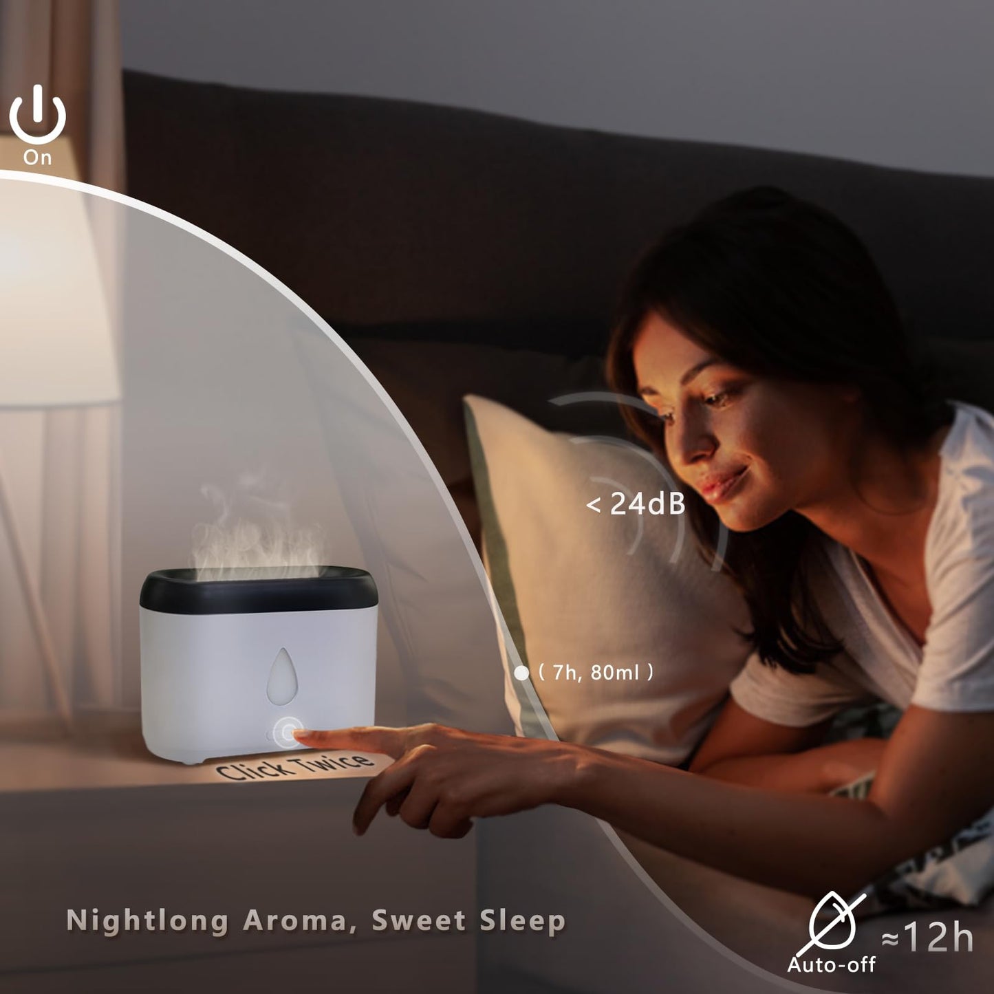 Flame Diffuser for Essential Oils, 200ml Ultrasonic Aroma Diffusers with Cool Mist, Aromatherapy Diffuser with Auto-Off Protection, Small Humidifier for Home,Office,Bedroom,Gift (Black)
