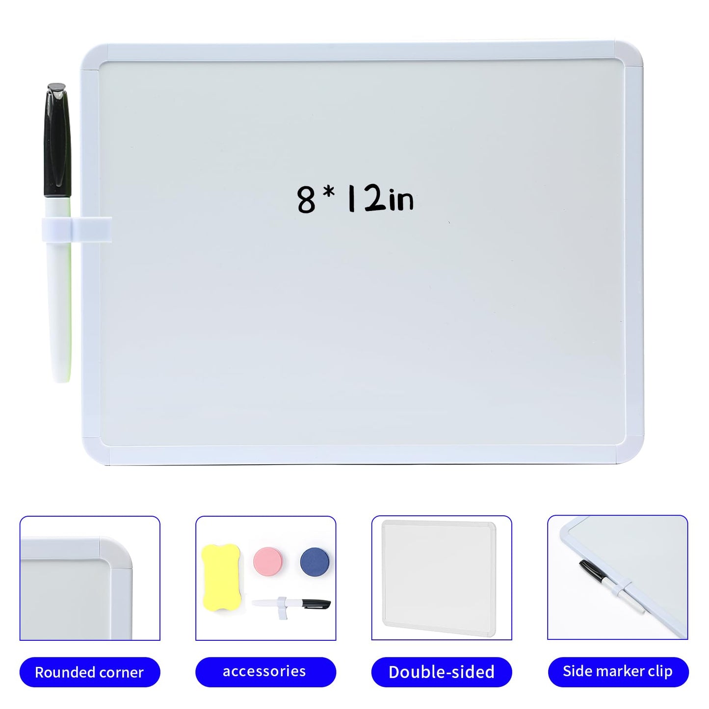 MXG Portable Double-Sided Whiteboard, 8x12 Inch Small Dry Erase Board with Markers, Eraser & Magnets, Mini Whiteboard for Wall, Office, Home, Kitchen, Classroom, Business Presentation