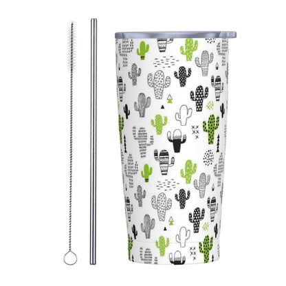JASROTAO Cute Cacti Tumbler with Straw, Green Cactus 20oz Stainless Steel Vacuum Insulated Coffee Cup Travel Mug, Leakproof Lid, Souvenir for Women Men (Halloween, Birthday, Christmas)