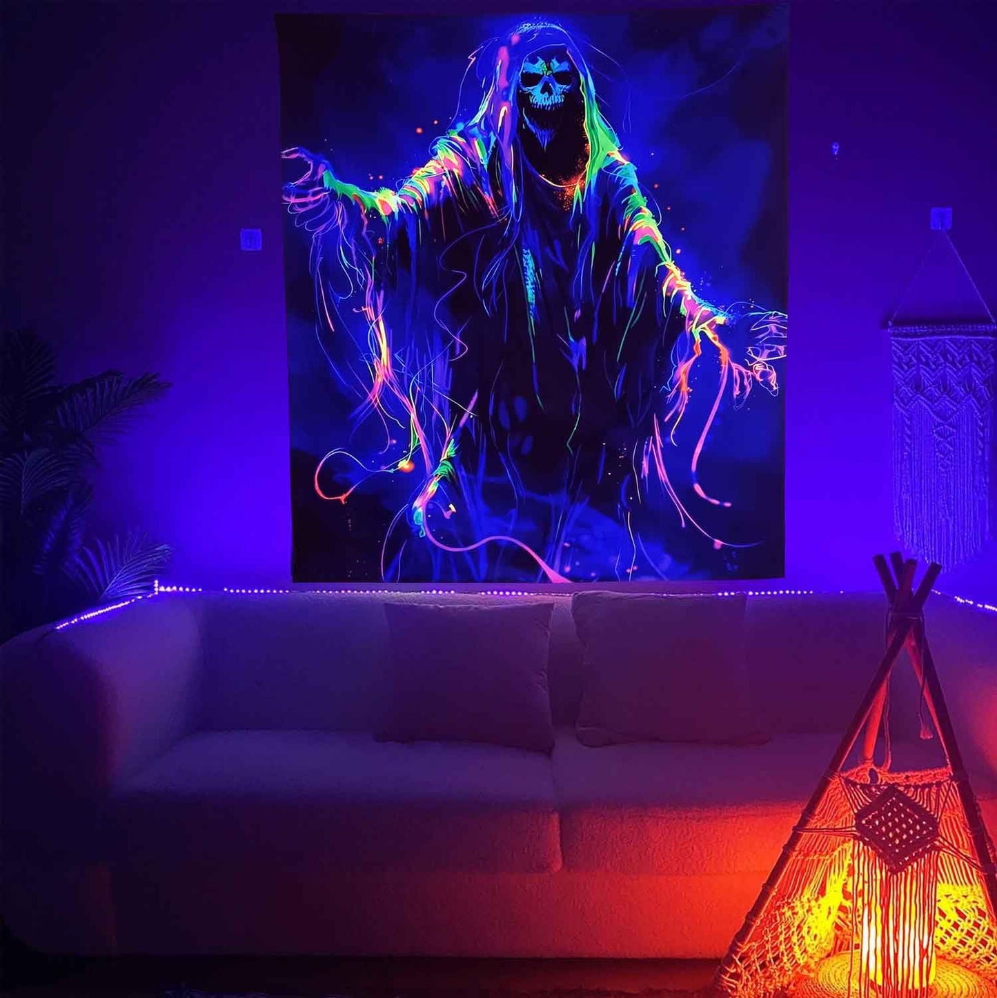 Onivein Blacklight Skull Tapestry Glow In The Dark Gothic Tapestry Trippy Skeleton Tapestries Wall Hanging Poster for Room Bedroom Party Backdrop Decor 60x50 Inch