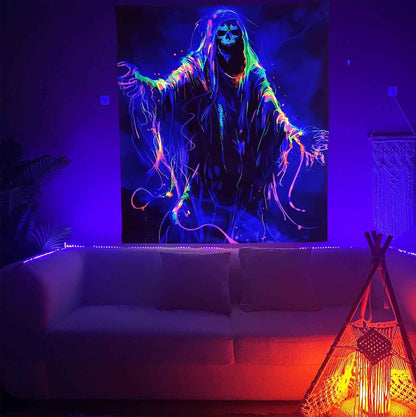 Onivein Blacklight Skull Tapestry Glow In The Dark Gothic Tapestry Trippy Skeleton Tapestries Wall Hanging Poster for Room Bedroom Party Backdrop Decor 60x50 Inch