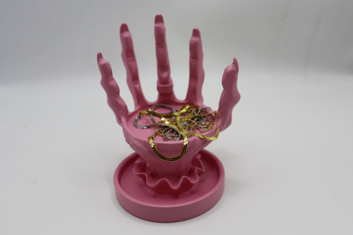 Gothic Ring Display Stand, Skeleton Hand Decor Witch Hand Jewelry Holder for Rings Bracelets, Halloween Candle Holder Resin Jewelry Organizer, Gothic Home Decor and Holiday Gifts for Women (Pink)