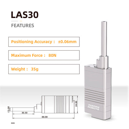 INSPIRE ROBOTS LAS High Precision Micro Linear Servo Actuator,Stroke 30mm,Force 17.8lbs(80N), Drive&Control Integrated| for Robotics,Industrial Automation,Biomedical Instrument,Education|LAS30-021D