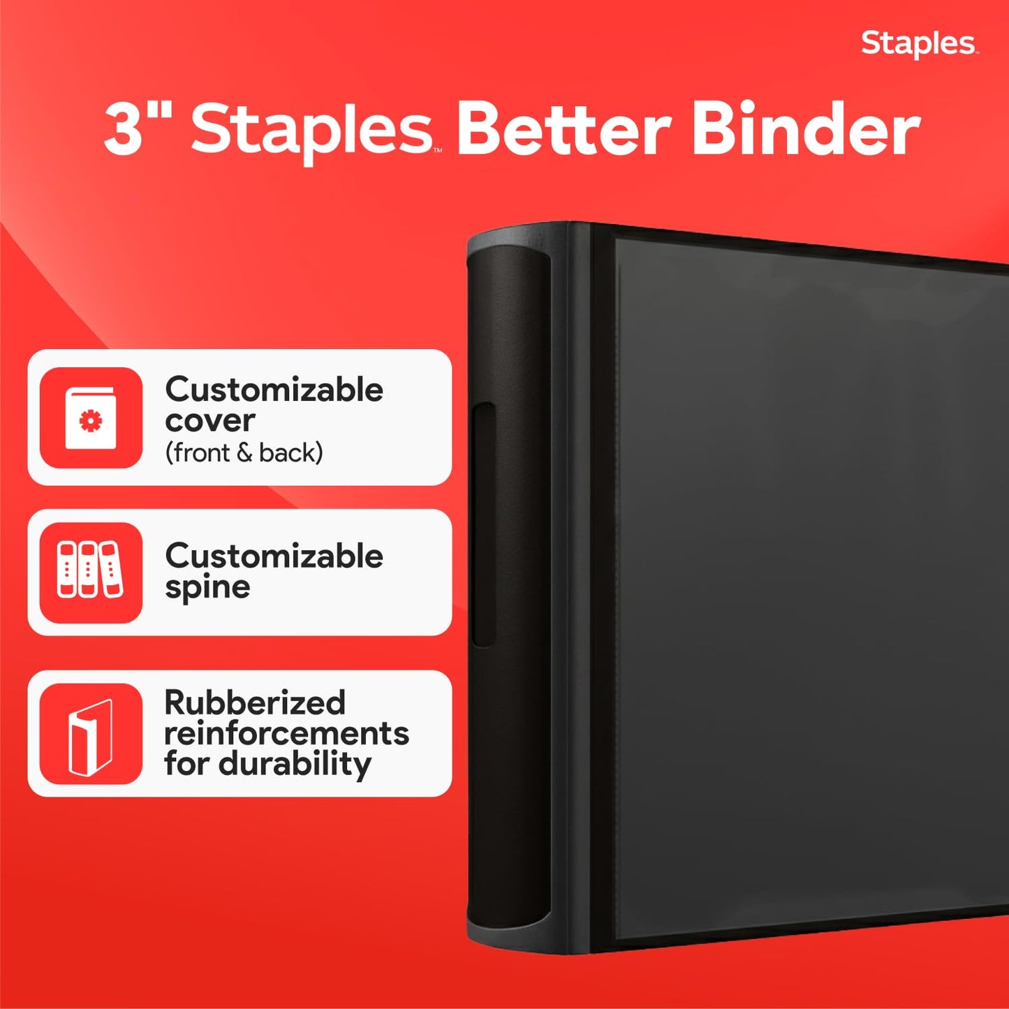 Staples Better 3-Inch D-Ring Binder, Black – Heavy-Duty 3-Ring Binder for School & Office Storage