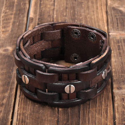 Zysta Punk Gothic Mens Genuine Leather Braided Bracelet Wristband Cuff Bangle 8.5-9" Brown