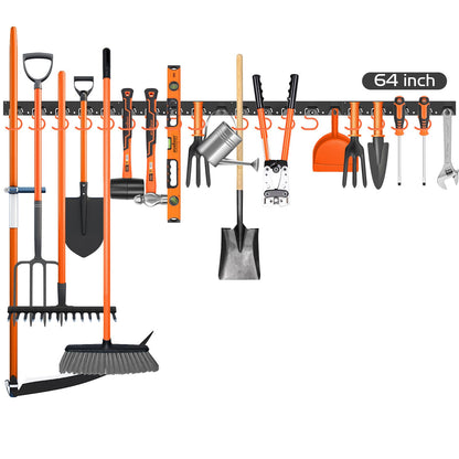 HORUSDY 64 Inch Adjustable Storage System, Wall Mount Tool Organizer, Tool Hangers for Mop and Broom Holder Shovel, Rake, Broom, Mop Holder, Etc