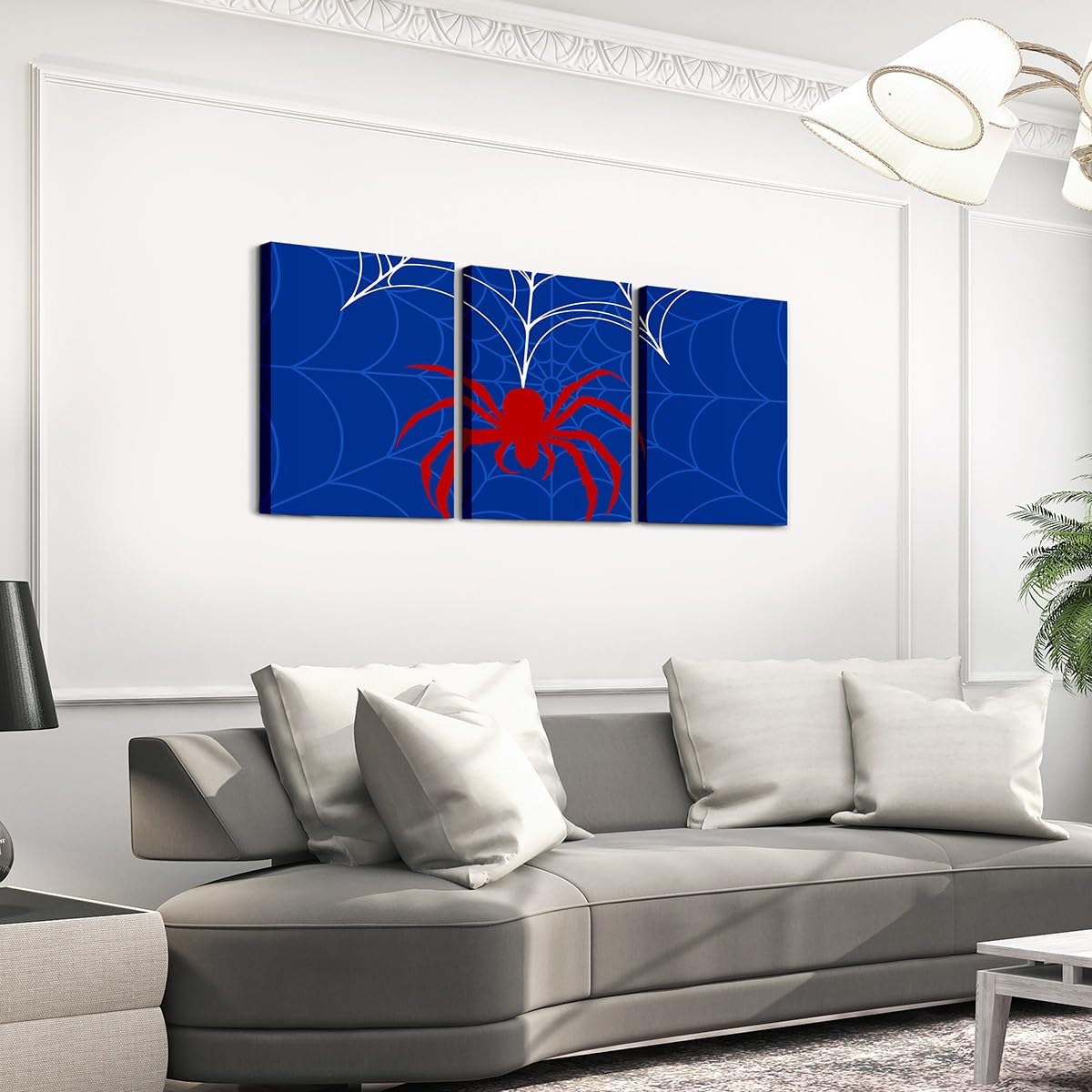 Spider Web Canvas Wall Artwork Decor,Red Spider Arachnid Insect Animal Wall Painting,Boys Girls Men Room Decor,Halloween Gothic Trippy Poster Pictures,Blue Noble 3 Pieces Framed Canvas Wall Art