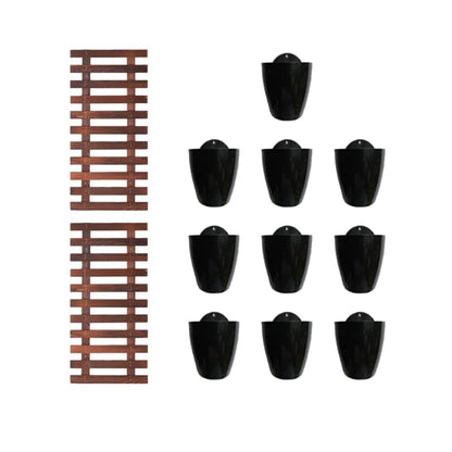 LalaGreen Bundle - 4" Pot + 2 Wooden Plant Holder, Black Self Watering Pot, Wall Hanging Planters for Indoor Plants Ladder, Wall Hanging Pots, Outdoor Vertical Garden Unique Live Orchid Planter Holder
