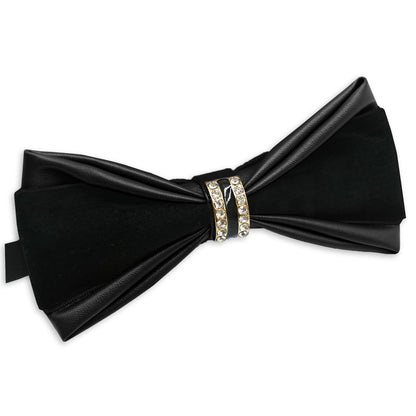Rzmtaol PU Leather Bowties Men, Pre-tied Bow Ties for Men with Rhinestone Velvet Mens Bow Tie for Wedding Party Tuxedo Daily (Black)