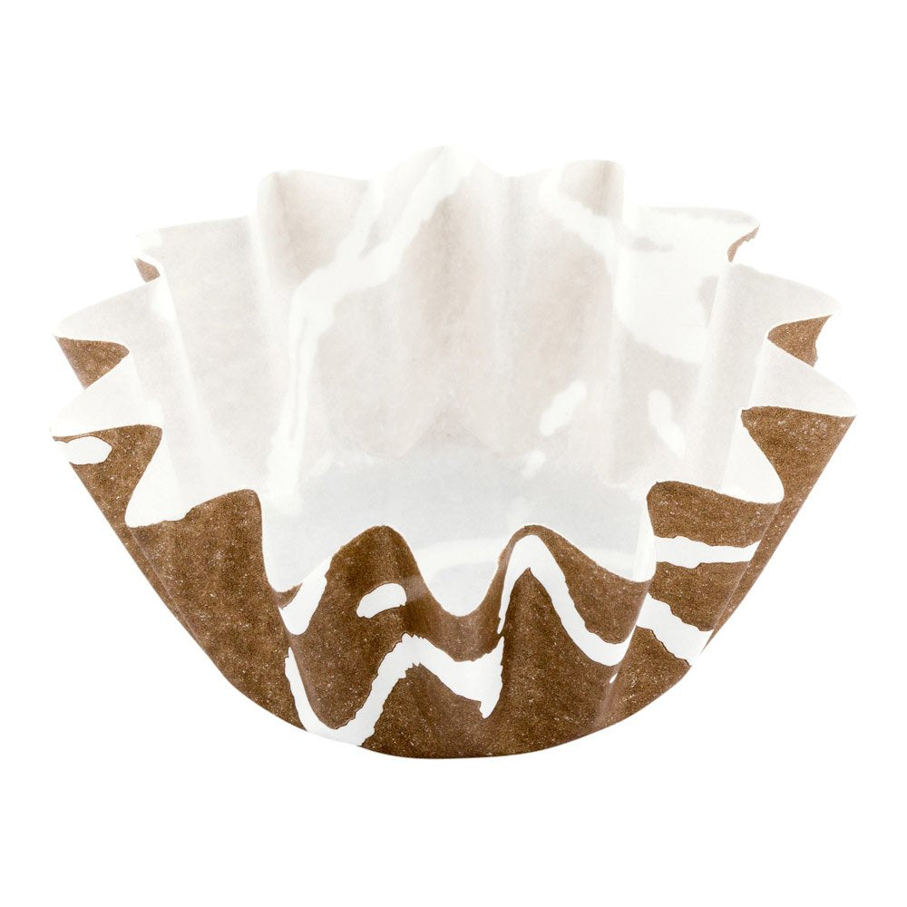 Restaurantware Panificio 0.4 Ounce Baking Cups 200 Flared Cupcake Liners - Oven-Ready Freezable Brown And White Paper Muffin Cases Disposable Chocolate Wisp For Wedding Parties Baby Showers