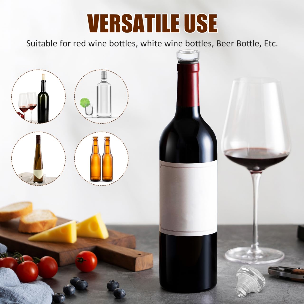 10pcs Glass Wine Bottle Stoppers, T-Shape Crystal Wine Saver Clear Bottle Plugs for Beverage Liquor Decanter, Reusable Decorative Cork Replacement for Oil Vinegar Dispenser, DIY Wedding Favors