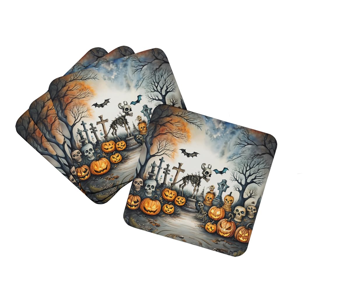 Caroline's Treasures Pet Cemetery Spooky Halloween Foam Coaster Set of 4 Cup Coasters for Indoor and Outdoor, Coaster for Tabletop Protection, Anti Slip, Mouse pad Material
