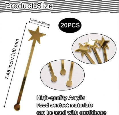 20PCS Star Drink Stirrers, Acrylic Cocktail Stirrers, Drink Stirrers, Laser Cut Wedding Decor Drink Stirrers Swizzle Sticks (Gold Mirror)