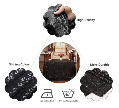 Juya Delight 60" x 102" Black Sequin Tablecloth Rectangle Sequin Table Cover for Wedding Birthday Party Festival Ceremony Cake Dessert Table