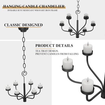 smtyle Black Outdoor Chandelier for Gazebo Set of 6 Tealight Candle Metal Wall Sconce for Hanging Decoration