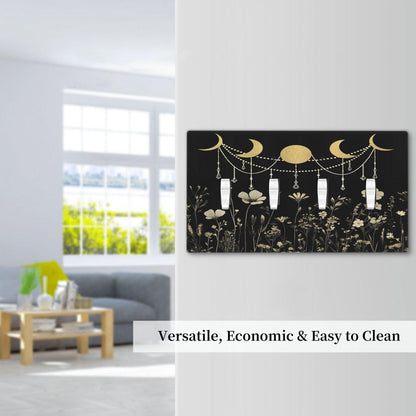 Wildflower Moon Phase Black Gold Dark Floral Rustic Light Switch Covers Quad Toggle Electrical Faceplate 4 Gang Wall Plate Decorative Switch Plates Cover for Bedroom Living Room Decor
