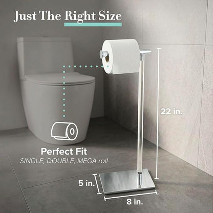 Gatco 1331C Modern Rectangle Base Freestanding Toilet Paper Holder, Chrome/Acrylic, Weighted Base Bathroom Tissue Stand 22.25"