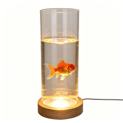 Glass Cylinder Vase with LED Wooden Base - 7.9 Inch Clear Glass Flower Bud Vase Pampas Grass, Light Up Terrarium for Plants, Fish Bowl Centerpiece, Home Decor Gift for Women Mom - Warm Light