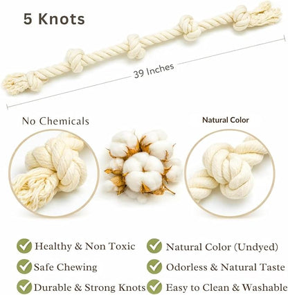 Dog Rope Toys for Large/Medium Aggressive Chewers, Tough Cotton Chew Toy, 39 Inch 5 Knots Indestructible, Tug of War Dog Pull Rope Teeth Cleaning (5 Knots)