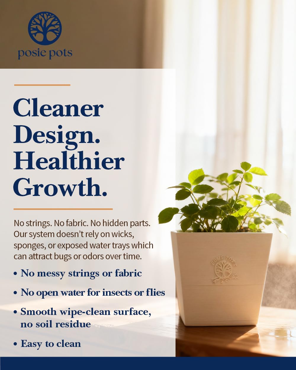 POSIE3DPRINTS Posie Pot Medium Twisted Square - Self Watering Planter 5x5 Inch - Indoor Plant Pot with 30 Day Reservoir - 3D Printed Bioplastic - No Guilt Plant Care - Made in USA, White