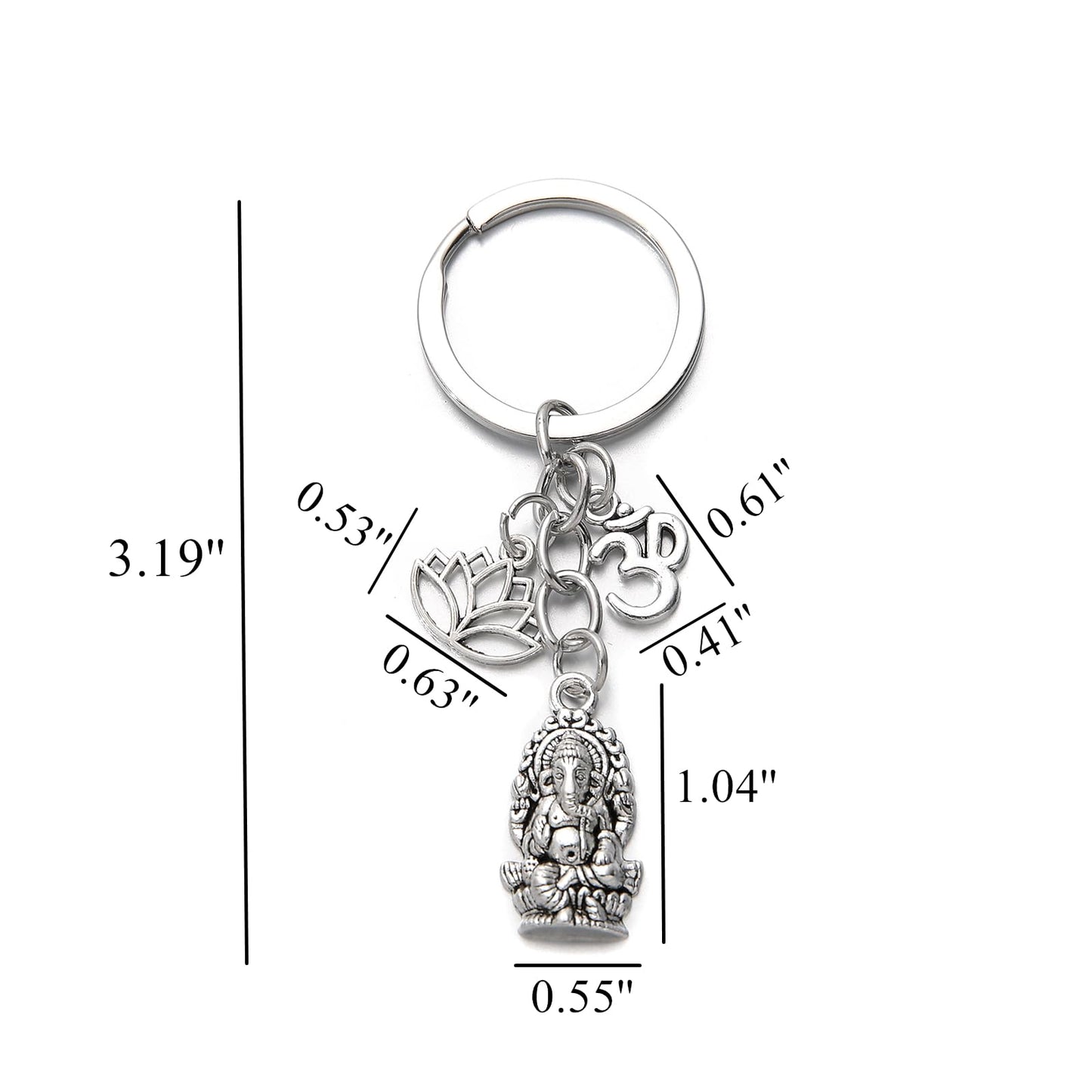 PHAETON 20PCS Ganesha Keychain with Lotus Charm Buddha Key Ring Key Holder Buddha Keychain, God Of Wealth Elephant Keychain for Festive Occasions, 3.18inch, Silver