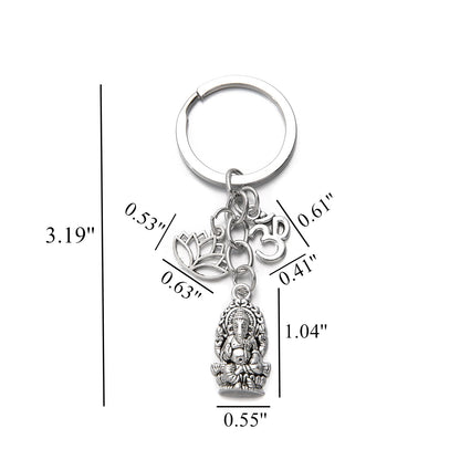 PHAETON 20PCS Ganesha Keychain with Lotus Charm Buddha Key Ring Key Holder Buddha Keychain, God Of Wealth Elephant Keychain for Festive Occasions, 3.18inch, Silver