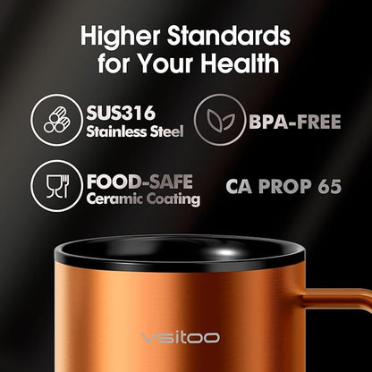 Vsitoo S3 Plus 14oz Heated Coffee Mug - Temperature Control Smart Mug with Mug Warmer, Auto-Sensing AI Heats Drinks to 120-150°F Hands-Free.Ideal for Home/Office/Gifts，Copper