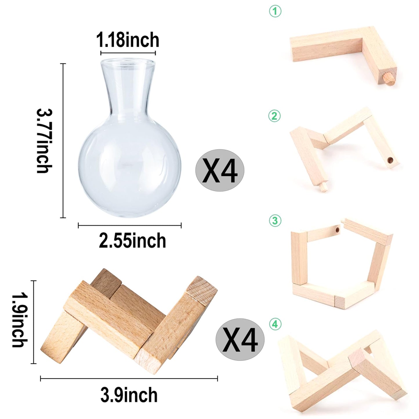 Plant Propagation Station, Desktop Flower Vases-Plant Terrarium with Wooden Stand, Tabletop Bulb Glass Vase for Living Room,Hydroponics Home Office Decoration Cu(4pcs)