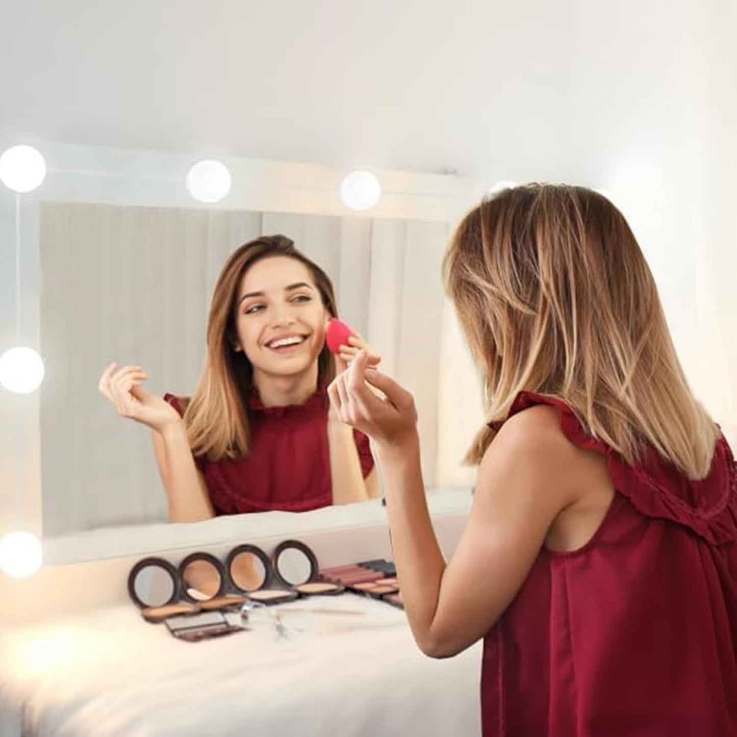 LED Vanity Mirror Lights, Hollywood Style With 14 Dimmable Bulbs, Adjustable Color & Brightness, USB Cable, Stick-on for Makeup Table Dressing Room