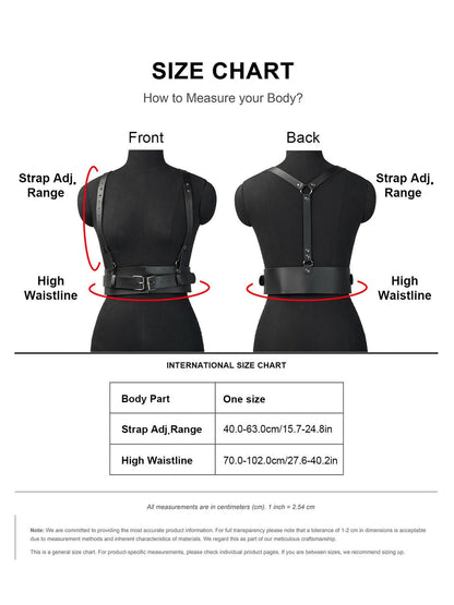 WARANDOD Women Adjustable Faux Leather Harness Waist Belt, Goth Punk Black Fashion Harness Top Body Accessory For Festival Stage Nightclub Cosplay(Waist 27.6-40.2in)