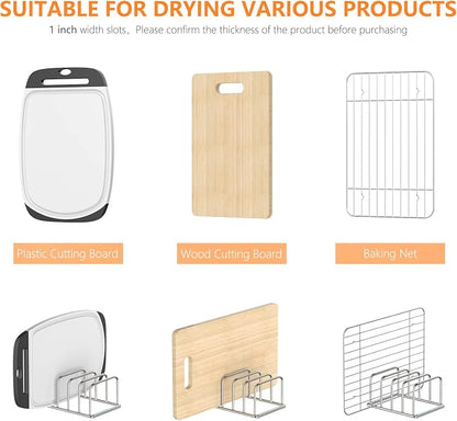 KORRTFID Cutting Board Holder, 2PSC Cutting Board Organizer Rack, 304 Stainless Steel Cookie Sheet Baking Pan and Tray Organizer for Kitchen Cabinet and Pantry Storage (1.0 Inch Width Slots)