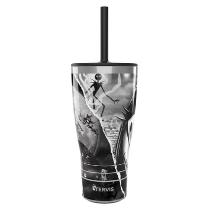 Tervis Traveler Disney Nightmare Before Christmas Torn Collage Triple Walled Insulated Tumbler Travel Cup Keeps Drinks Cold & Hot, 30oz - with Straw Lid, Stainless Steel