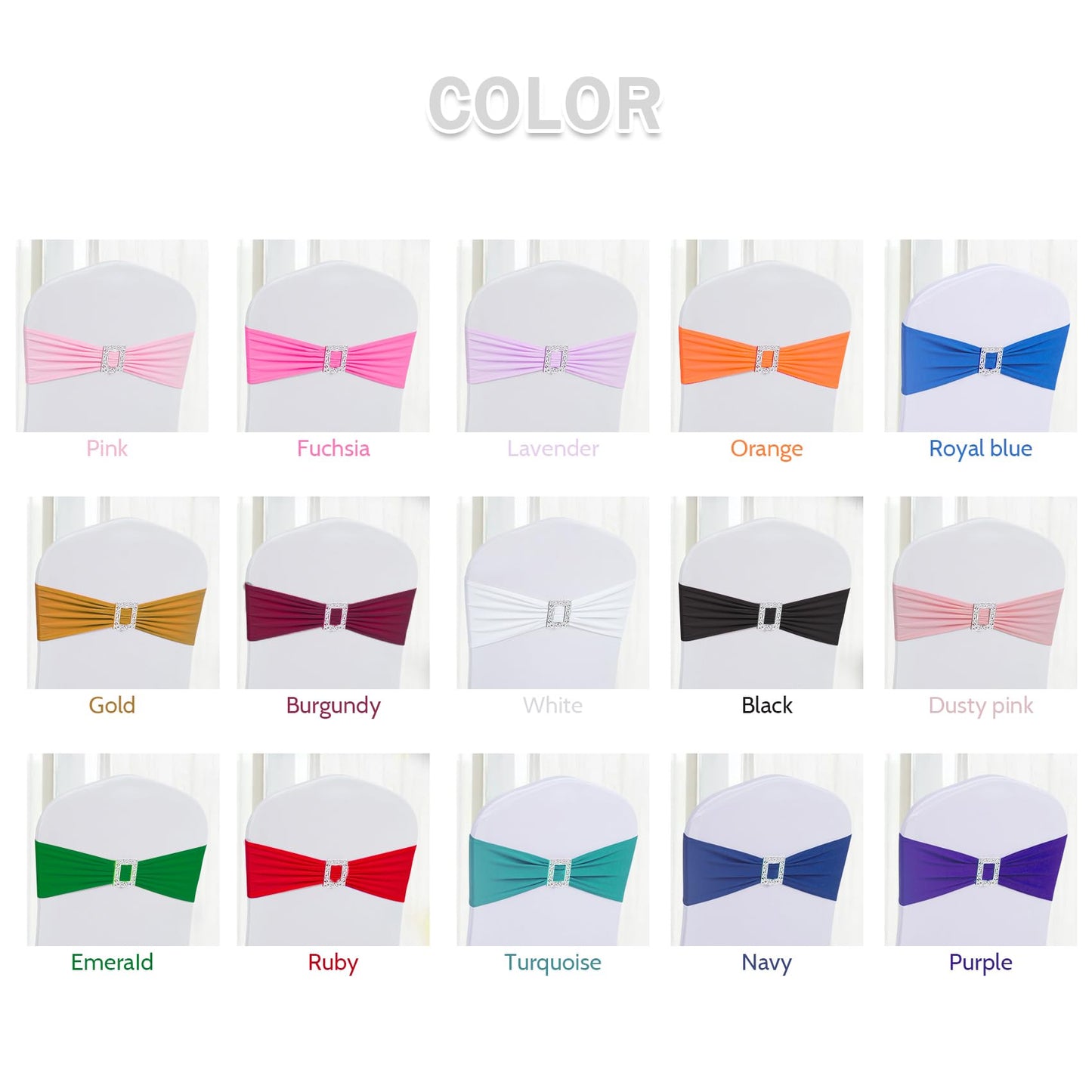 Joccun 60 PCS Spandex Chair Sashes Bows Stretch Chair Cover Band with Buckle Slider Universal Elastic Chair Ties for Wedding Banquet Party Event Decoration (Burgundy)