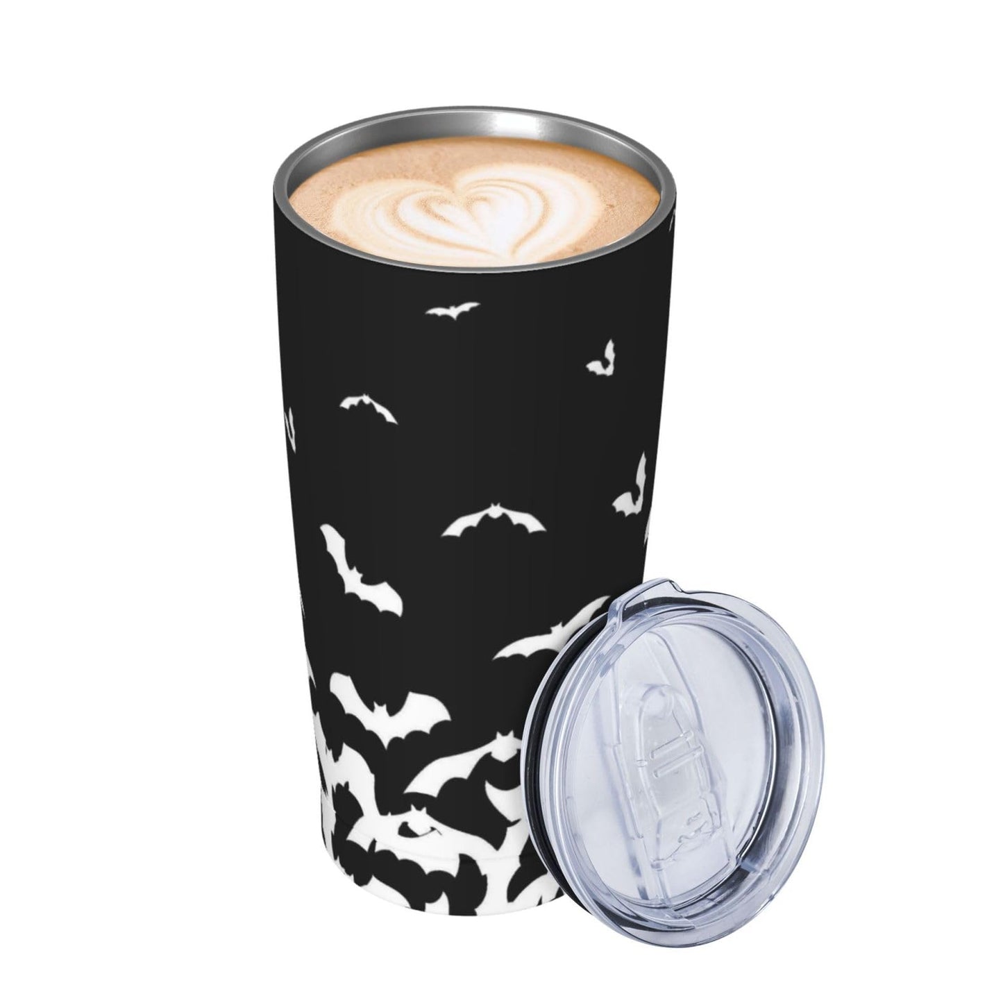 TOUNHEYA Halloween Bat Tumbler with Lid and Straw Black White 20oz Insulated Stainless Steel Cup Animal Travel Coffee Mug Water Bottle for Women Gift for Birthday Christmas