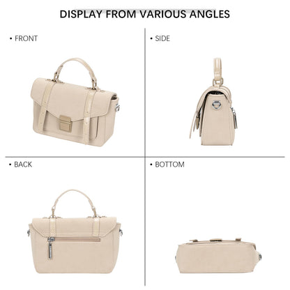 ALEX&MIA Women's Small Top-Handle Handbag – Vegan Leather Mini Satchel Bag, Fashionable Crossbody and Shoulder Bag, Perfect for Daily and Work Use (Greige)