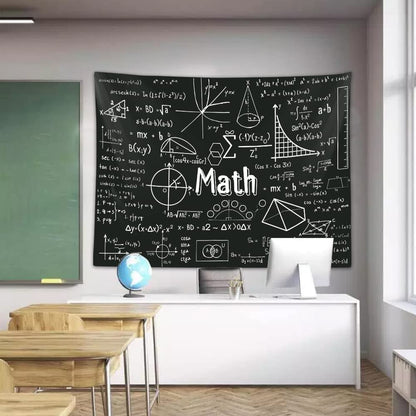Math Classroom Tapestry, Equations Art Window Tapestries Wall Hanging for Bedroom College Dorm Mathematics Room High School Teacher Office Decor 60X40" Education Poster
