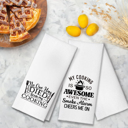 ZBBFSCSB No One Has Died from My Cooking Kitchen Towels 2 Pack, Kitchen Towels Set for Cooking Enthusiasts, Halloween Birthday Gifts for Wife Chefs Cooking Lovers, Fun Dish Towels with Sayings