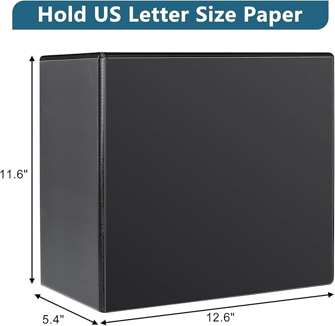 5" 3 Ring Binder, Standard 5-Inch Slant-D Ring Binder Fit Letter Size Paper, Presentation View Binders, 2 Packs, Black