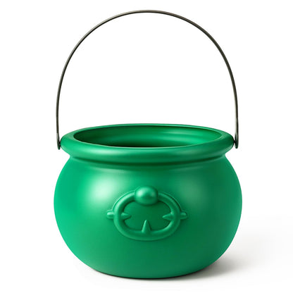 Soulchen 7.6" St Patricks Day Cauldron Plastic Pot of Gold Bucket Cauldron Kettle Leprechaun Irish Party Decoration Favors Supplies for Coins Candy(Green)