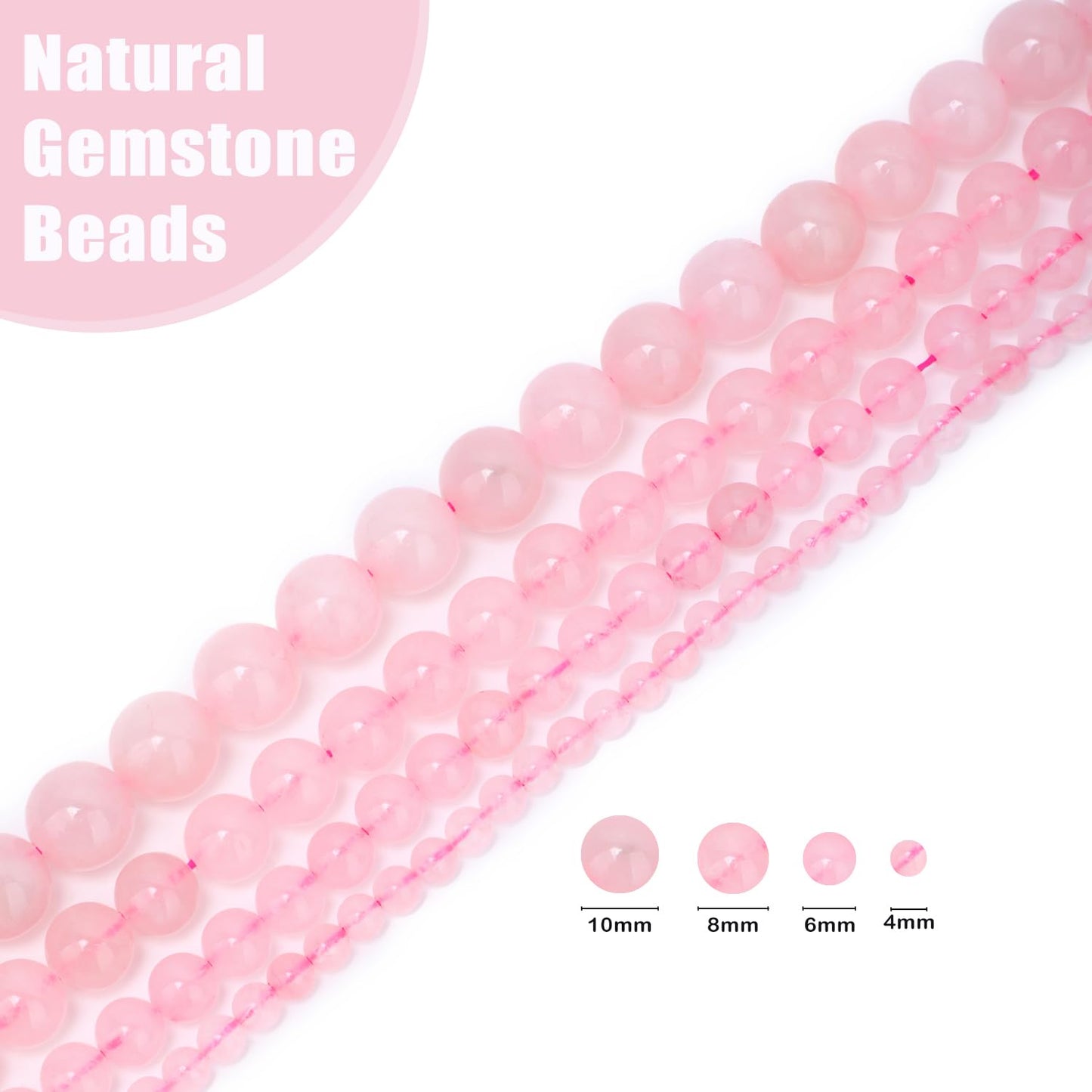 CMBYN Natural Stone Beads Round Genuine Real Stone Beading Strand Loose Gemstones DIY Smooth Bead for Bracelet Necklace Earrings Jewelry Making (Pink Quartz, 10mm 36 Pieces)