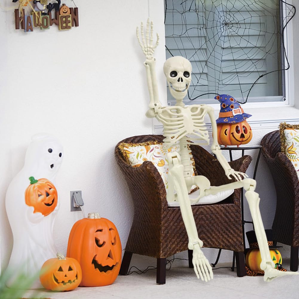 CAMIRUS 2 Pack 36" Posable Skeleton, 3ft Halloween Decoration with Movable Joints