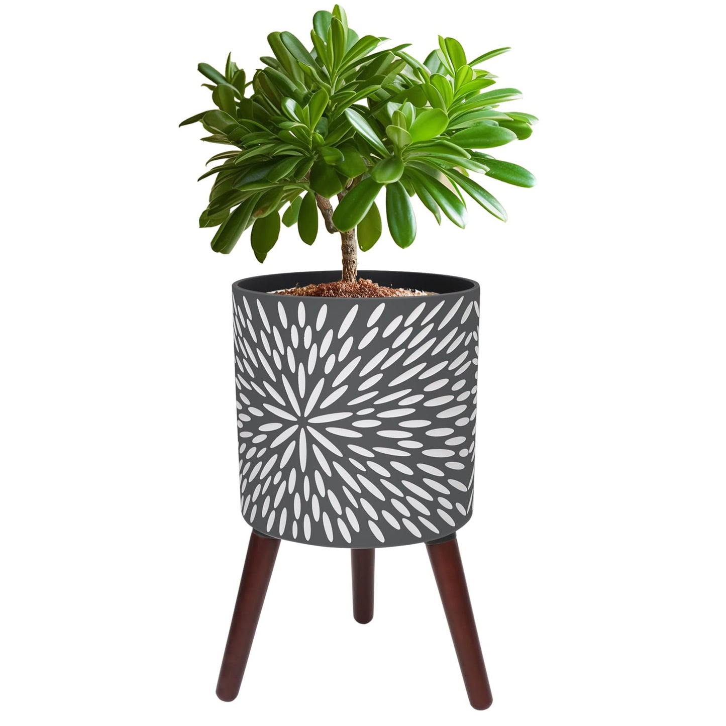 Opnons 12 Inches Plant Pot with Stand, Large Modern Standing Planters for Indoor Plants with Drainage Holes, Gray Flower Pots with Legs