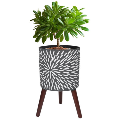 Opnons 12 Inches Plant Pot with Stand, Large Modern Standing Planters for Indoor Plants with Drainage Holes, Gray Flower Pots with Legs