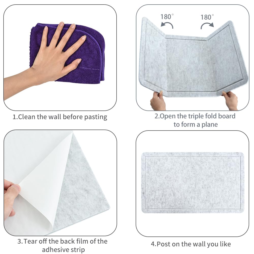 Vuzvuv Grey 28"x16" Large Cork Board with 50 Push Pins & Sticky Notes, Self-Adhesive Bulletin Board for Wall, Felt Pin Vision Board for Paste Notes,Schedules Offices Home