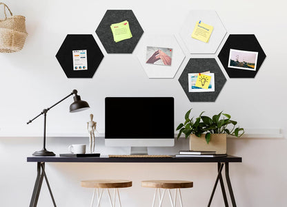 Uoisaiko 8 Pack Hexagon Felt Bulletin Board Tiles - 12" Large Thick Pin Board for Walls with 30 Push Pins, DIY Boards for Office Home School Decor, Aesthetic Hex Cork Board Alternative
