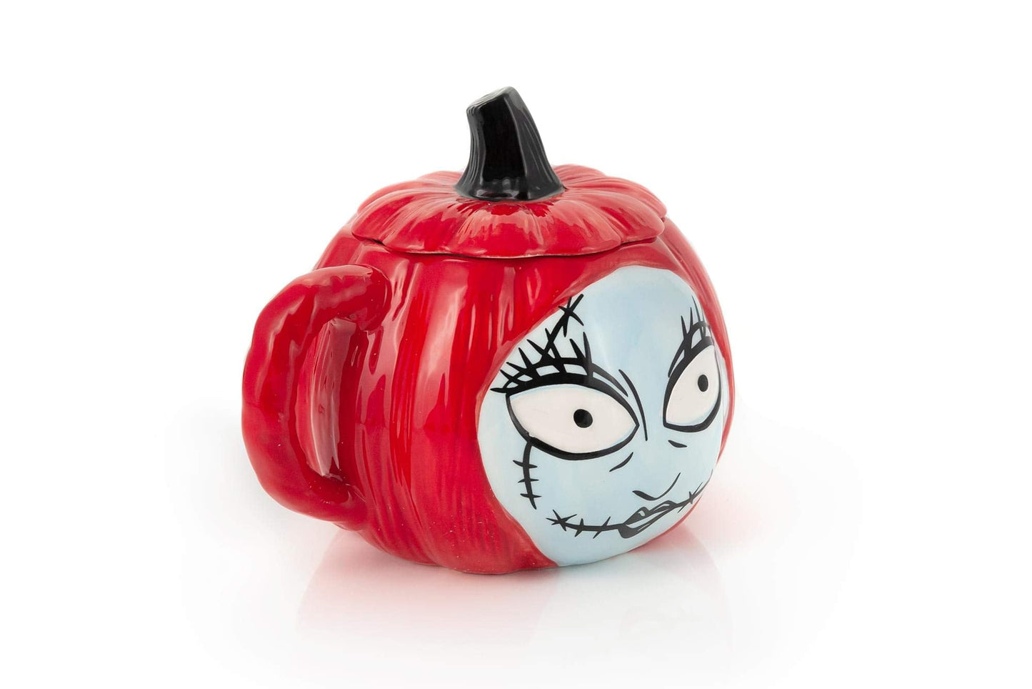 Nightmare Before Christmas Sally Pumpkin-Shaped Sculpted 26 Oz Ceramic Mug With Lid & Handle - Fun Novelty Gift Idea Inspired by Tim Burton’s Creepy Stop-Motion Animated Musical Fantasy Film