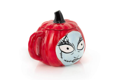 Nightmare Before Christmas Sally Pumpkin-Shaped Sculpted 26 Oz Ceramic Mug With Lid & Handle - Fun Novelty Gift Idea Inspired by Tim Burton’s Creepy Stop-Motion Animated Musical Fantasy Film