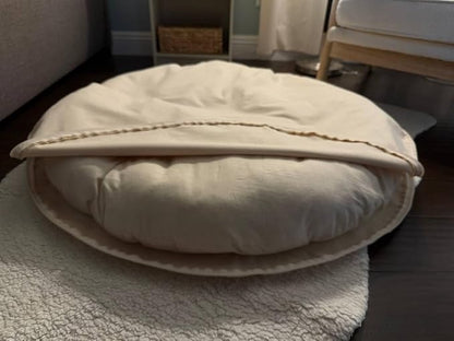 Natural 100% Cotton Canvas Round Dog Bed Cover Eco Friendly Durable Pet Bedding Dog Cushion Covers with Zippers Machine Washable Covers (Beige, X Small 18 Inches)