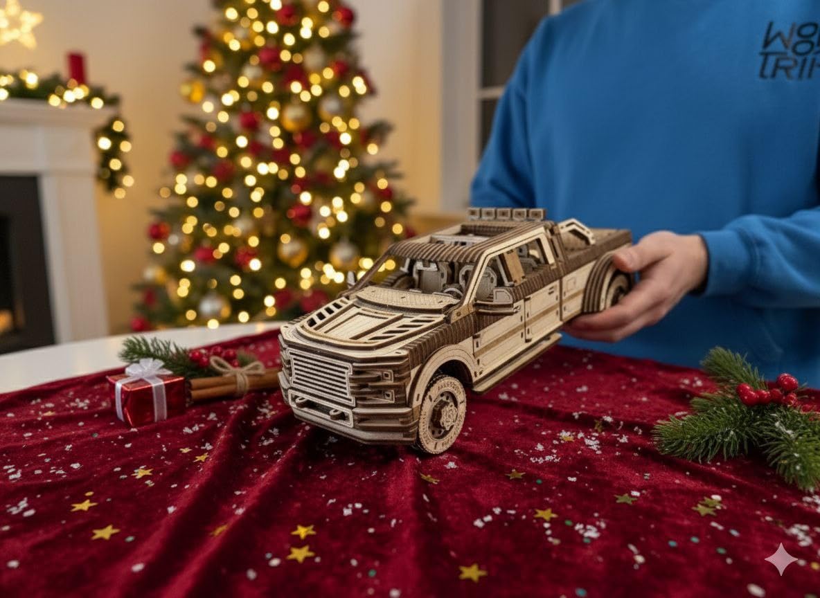 Wood Trick Pickup Truck SUV Car Wooden 3D Puzzles for Adults to Build - Rides up to 32 feet - Engineering DIY Mechanical Wood Model Kits Wooden Puzzles for Adults