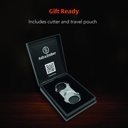 Guillotine Cigar Cutter – Premium Guillotine Cigar Cutter with Stainless Steel Finish, Dual-Ring Ergonomic Grip, Compact Travel-Friendly Design, PU Leather Pouch, Gift-Ready Box – Ash & Ember
